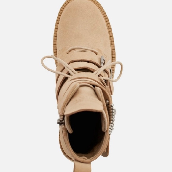 DKNY ITA SUEDE STRIPY BOOTS ROUND TOE WOMEN PLATFORM PADDED BEIGE COLOR SZ 6.5 - Picture 5 of 6